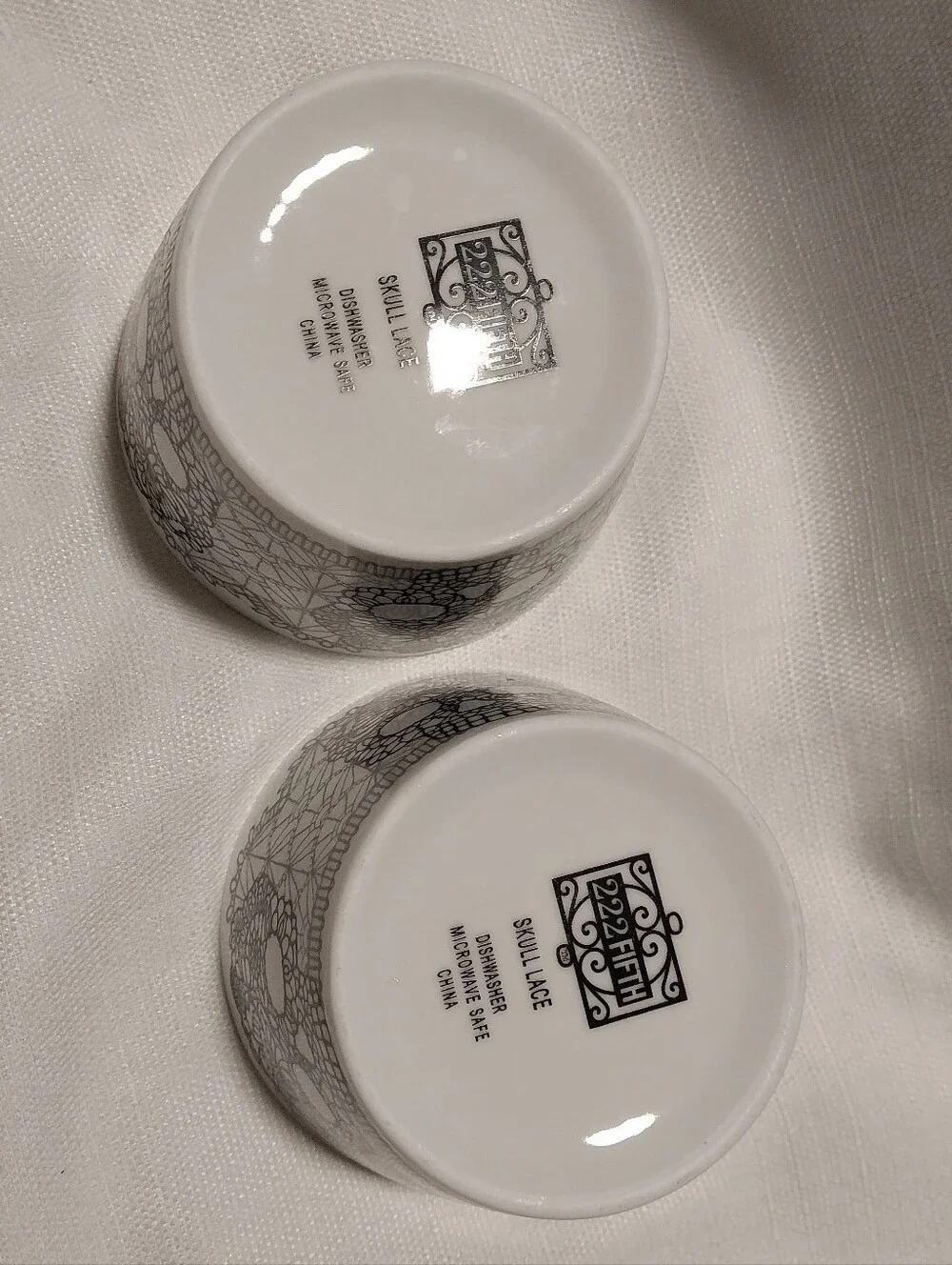 222 Fifth Discontinued Skull Lace White & Black Porcelain Bowls ( Set of 2)